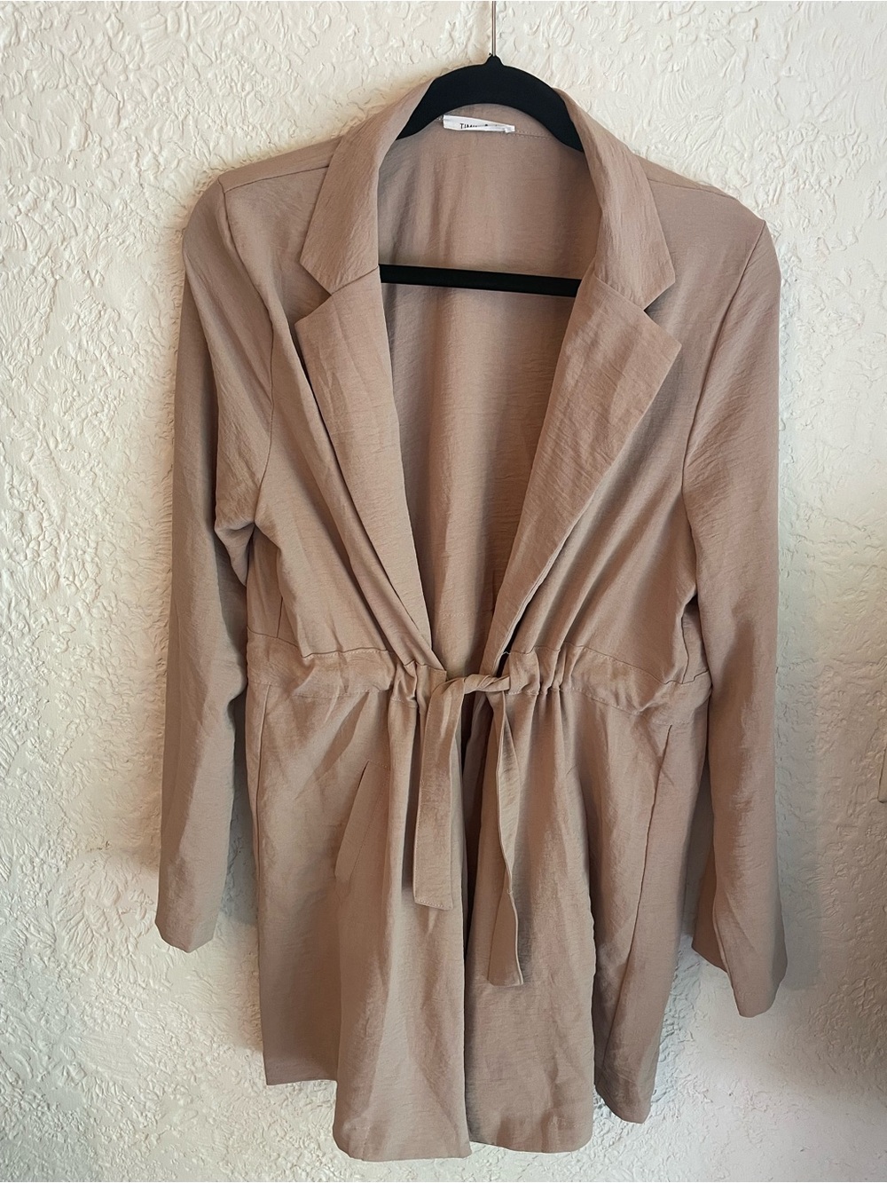 Timing Beige Tie-Waist Long Blazer Jacket